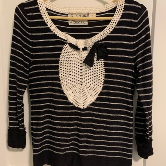 Anthropologie Black Striped Crochet Sweater XS - Picture 1 of 3